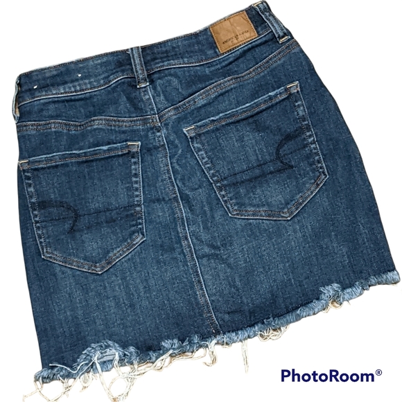 American Eagle denim skirt zipper destress whiskering 2 - Picture 2 of 8